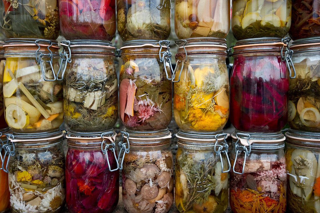 Preserving jars with fruit and vegetables, Germany