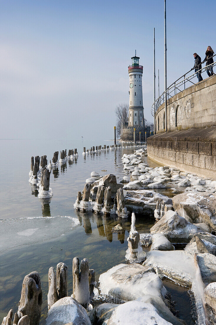 Port entrance with lighthouse, Lindau, Lake Constance, Bavaria, Germany