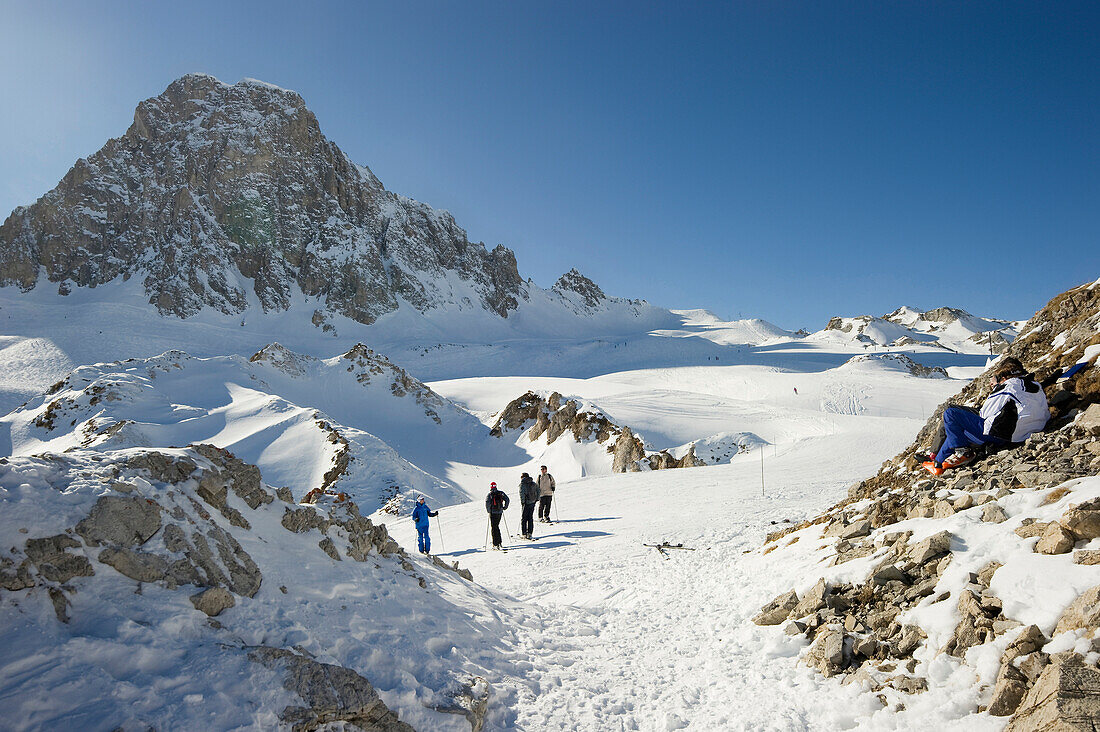 Skifahrer, Schneebedeckten Berge, Tignes, Val d Isere, Savoyen, Alpen, Frankreich