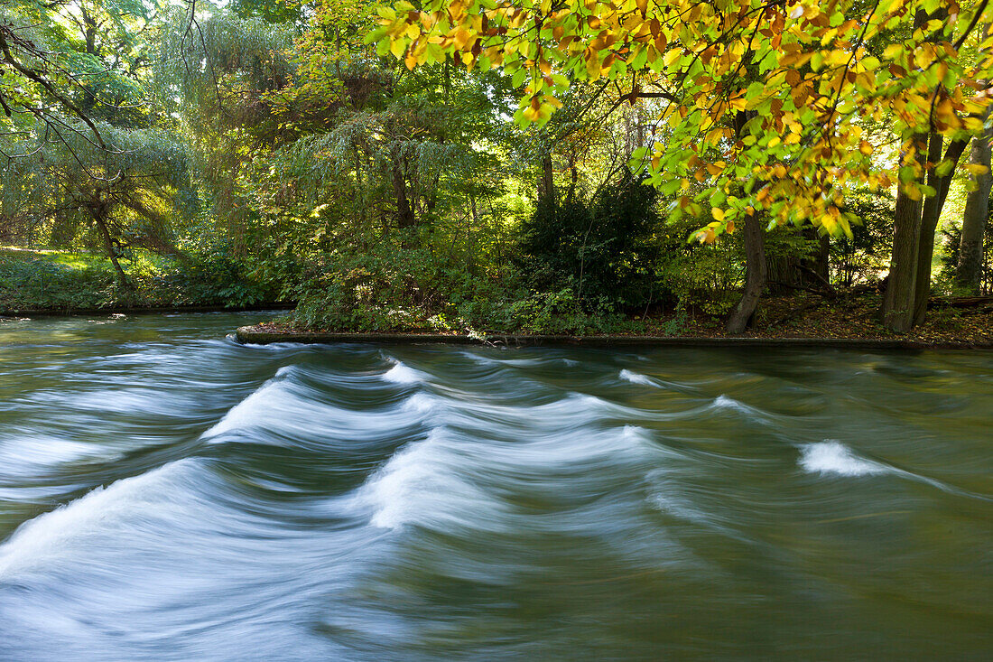 Eisbach in the English Garden in Autumn, Munich, Germany