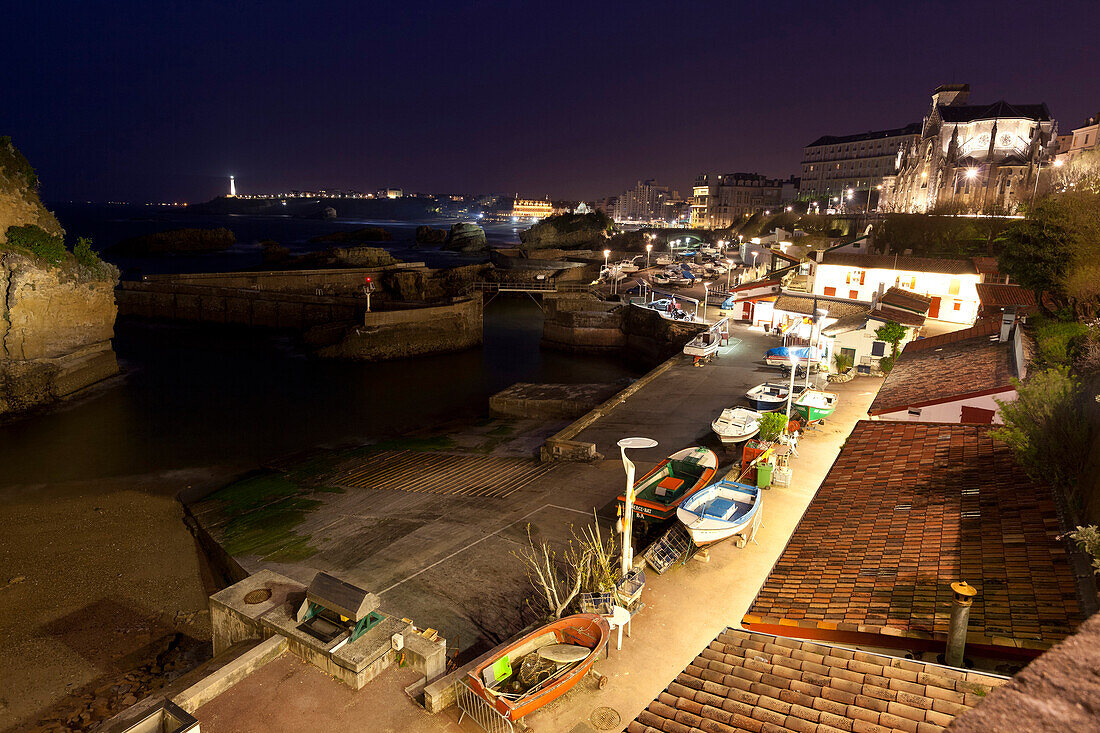 Abendstimmung im Hafen Port des pecheurs, Biarritz, Côte Basque, Frankreich, Europa