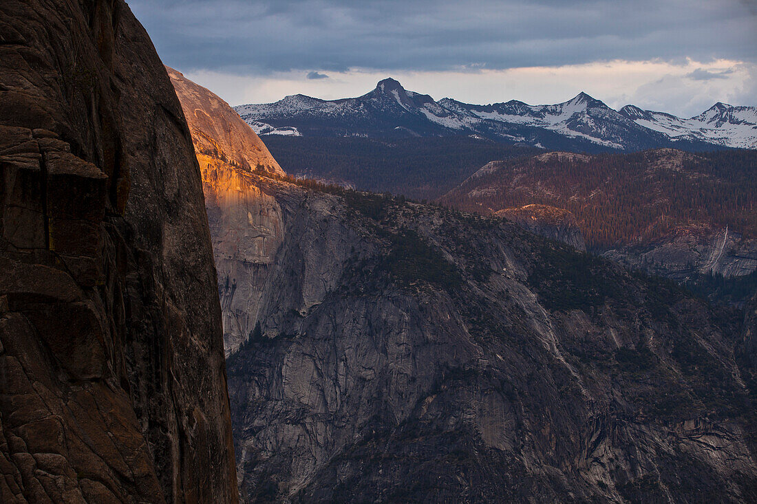 Half Dome mountain in the light of the setting sun, Yosemite National Park, California, USA, America