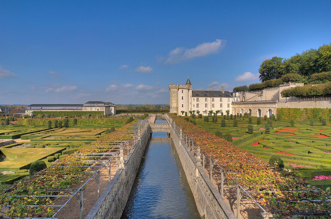Villandry castle with garden, Villandry, Indre-et-Loire, France, Europe