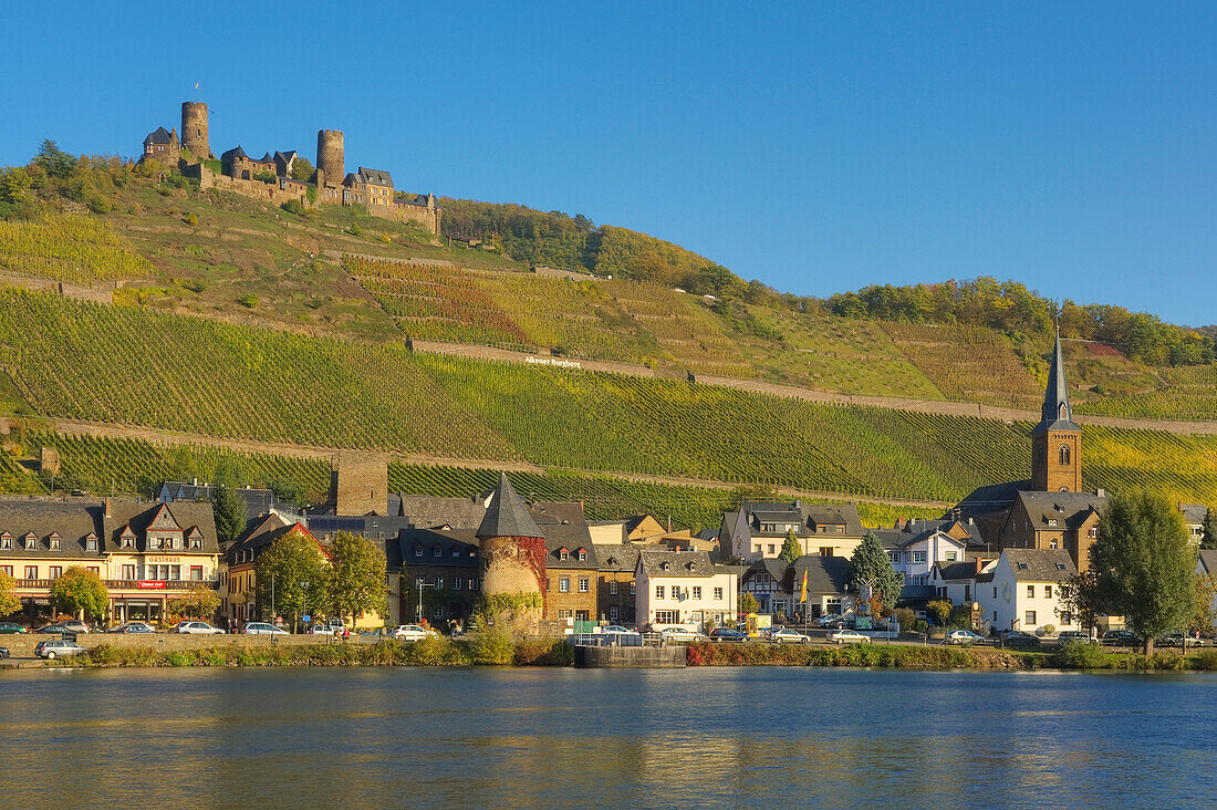 View of Alken with Moselle river and Thurant castle, Rhineland-Palatinate, Germany, Europe