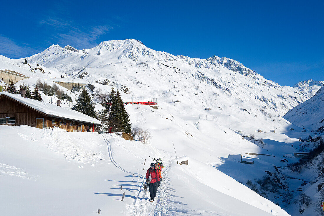 View on Oberalp pass in winter, Andermatt, Urseren, Canton Uri, Switzerland