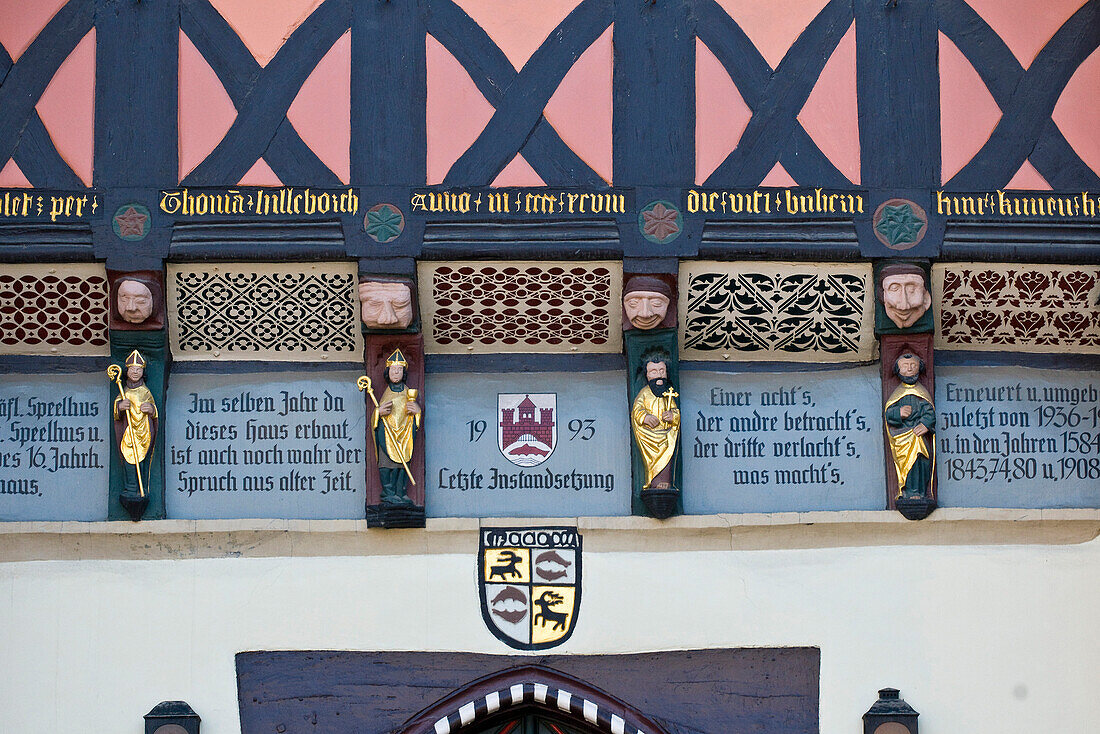Details of the half timbered guild hall, Wernigerode, Harz, Saxony-Anhalt, Germany
