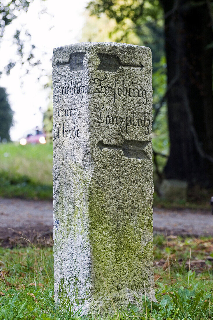 Old stone signpost, Harz, Saxony-Anhalt, Germany