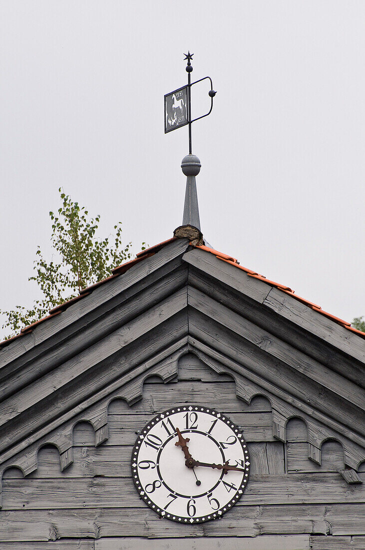 Clock, historical ironworks Koenigshütte from 1733 till 1737, Bad Lauterberg, Harz, Lower Saxony, Germany