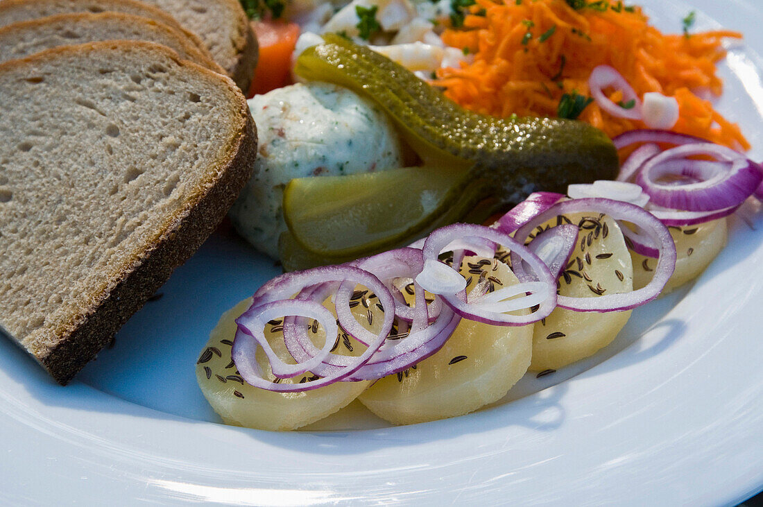 Harzer cheese with onions and cumin, Harzer specialty, Harzer Roller,  Harz, Lower Saxony, Germany