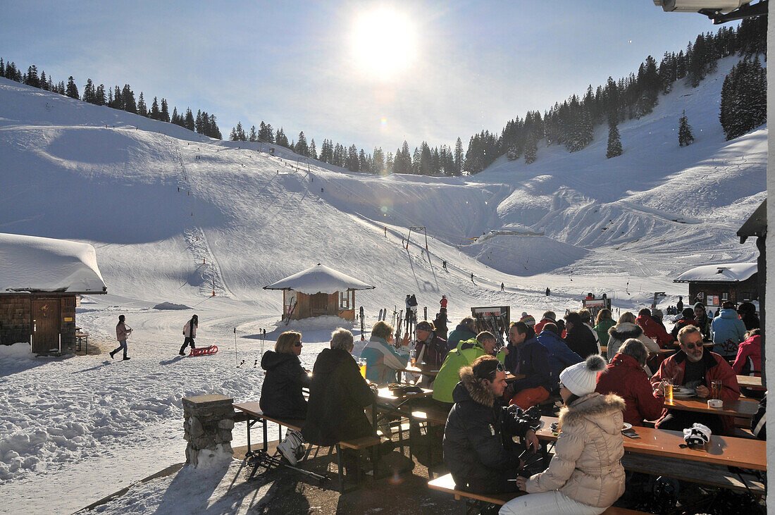 Firstalm in Skiarea Spitzingsee, winter in Bavaria, Southern Bavaria, Bavaria, Germany