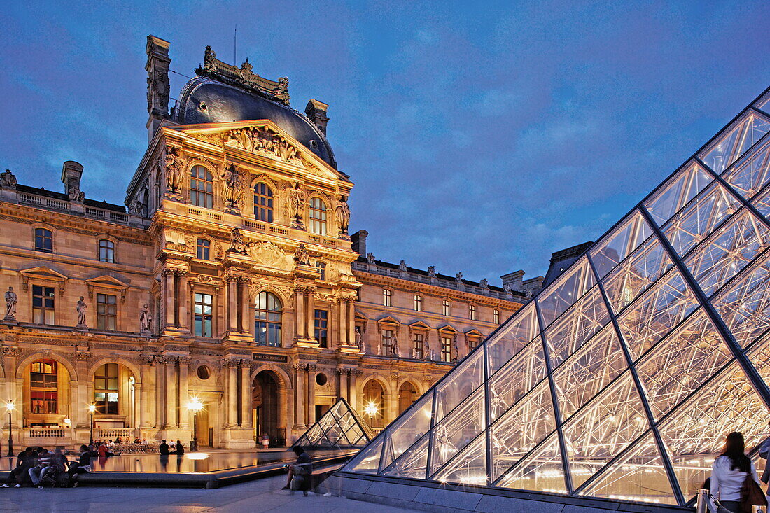 Louvre and the pyramid by I.M. Pei, Paris, France, Europe