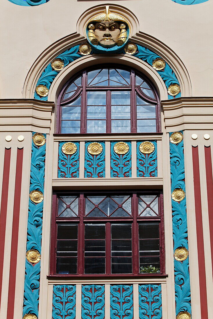 Art Deco facade of the Riess house, Ainmiller Strasse 22, Schwabing, Munich, Upper Bavaria, Bavaria, Germany, Europe