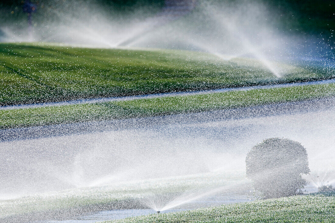 Sprinklers on Lawn, McKinney, Texas, USA