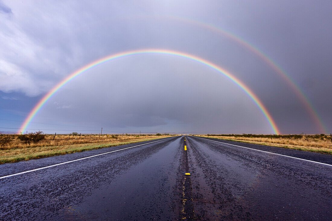 Rainbow on a Rural Road, Marathon, Texas, USA