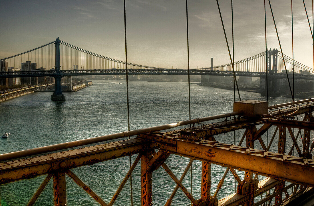 Brooklyn Bridge on an Overcast Day, New York, NY, USA