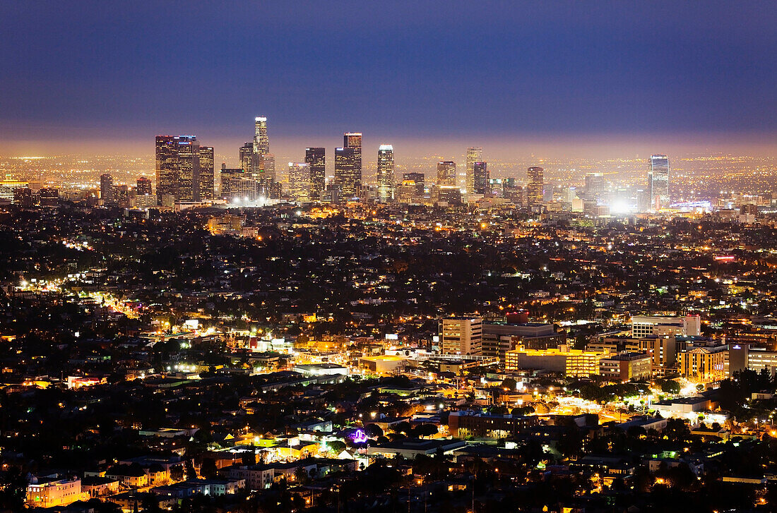 Los Angeles Cityscape at Night, Los Angeles, California, United States