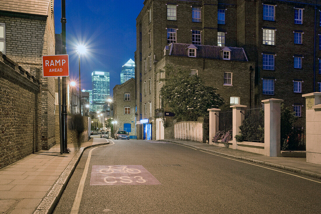 Urban Street in East London at Night, London, U.K.