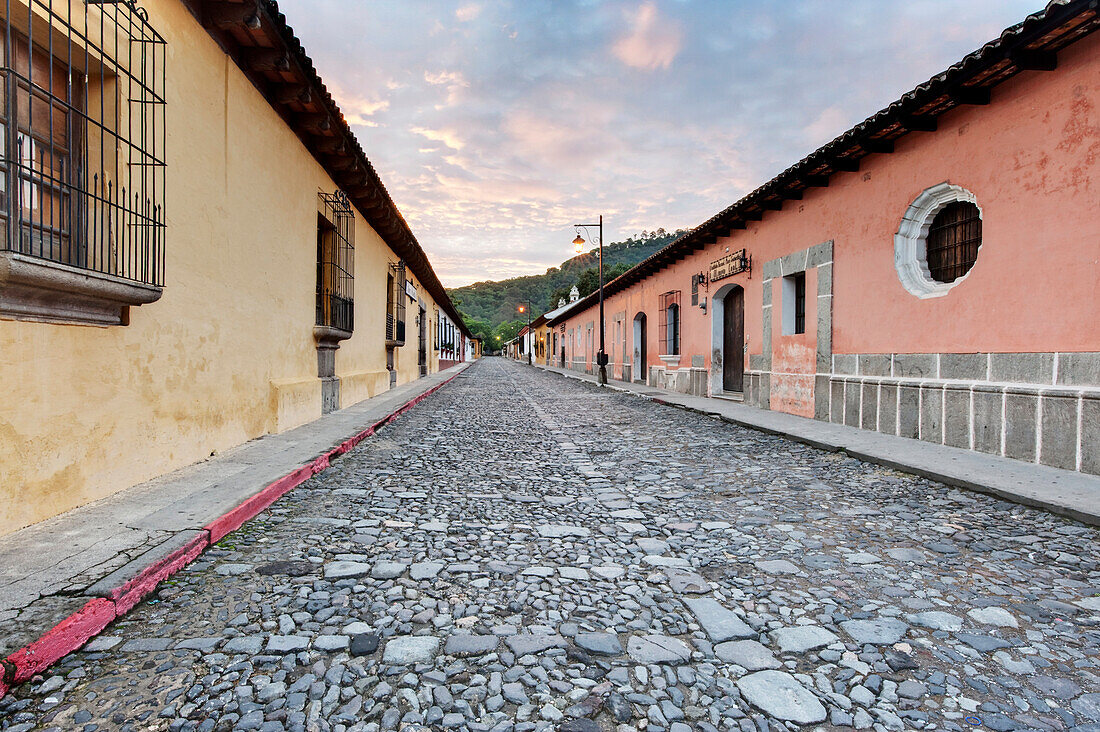 Historic District Street at Dawn, Antigua, Gtuatemala