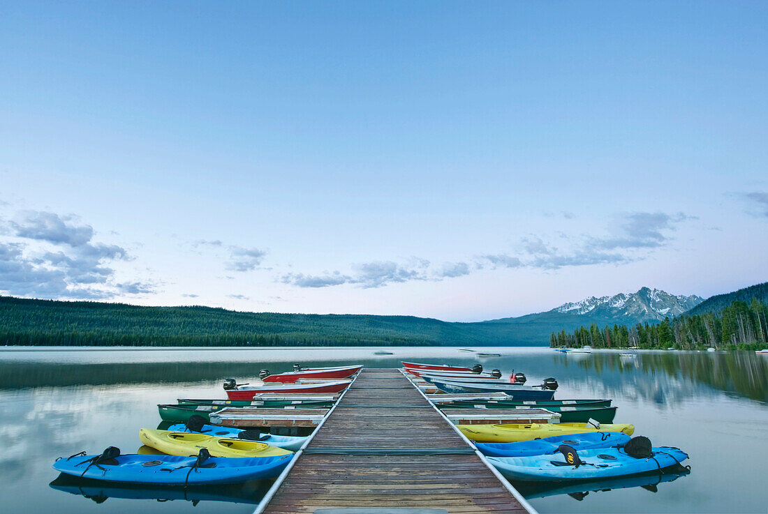 Canoes Docked on a Lake, Idaho, USA