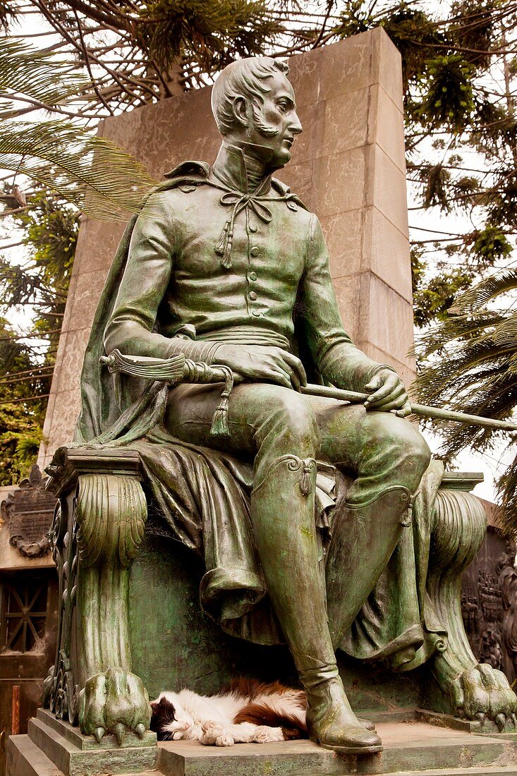 The artistry of bronze and stone statues on outside of crypts has been admired since 1822, Recoleta cemetery, Buenos Aires, Argentina
