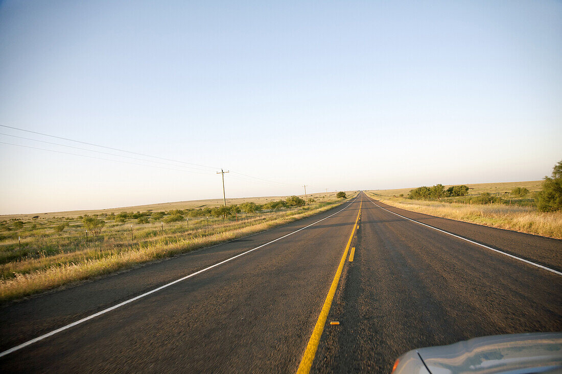 Car Hood Along Rural Highway, Texas, USA