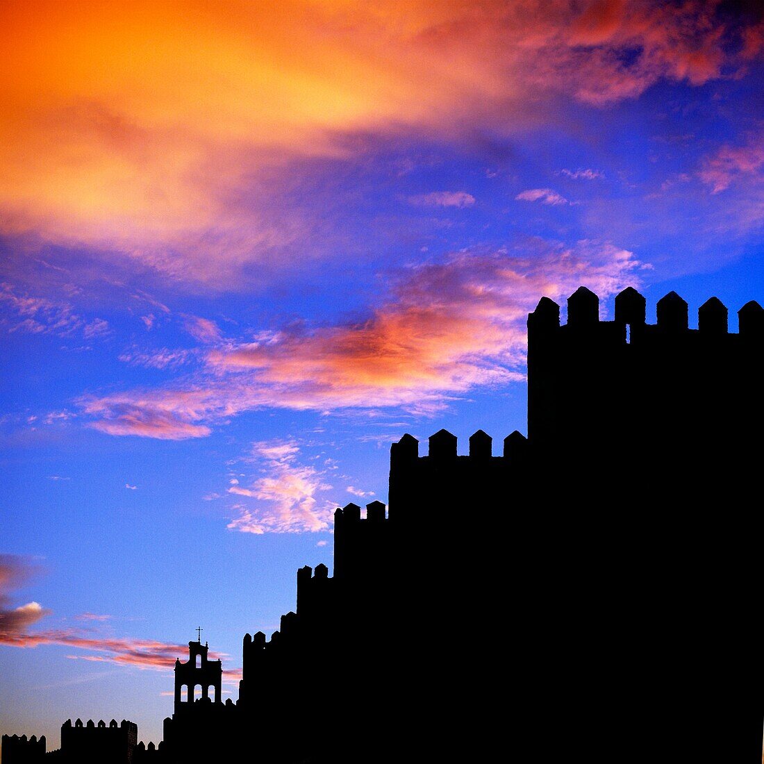 Sunset with Stonewalls Silhouettes Avila  Spain