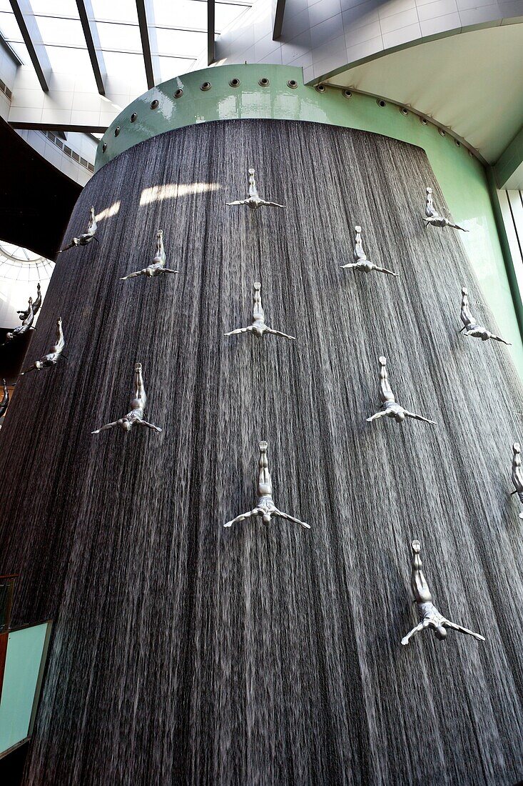 The waterfall at the Dubai Mall shopping center in Dubai, UAE