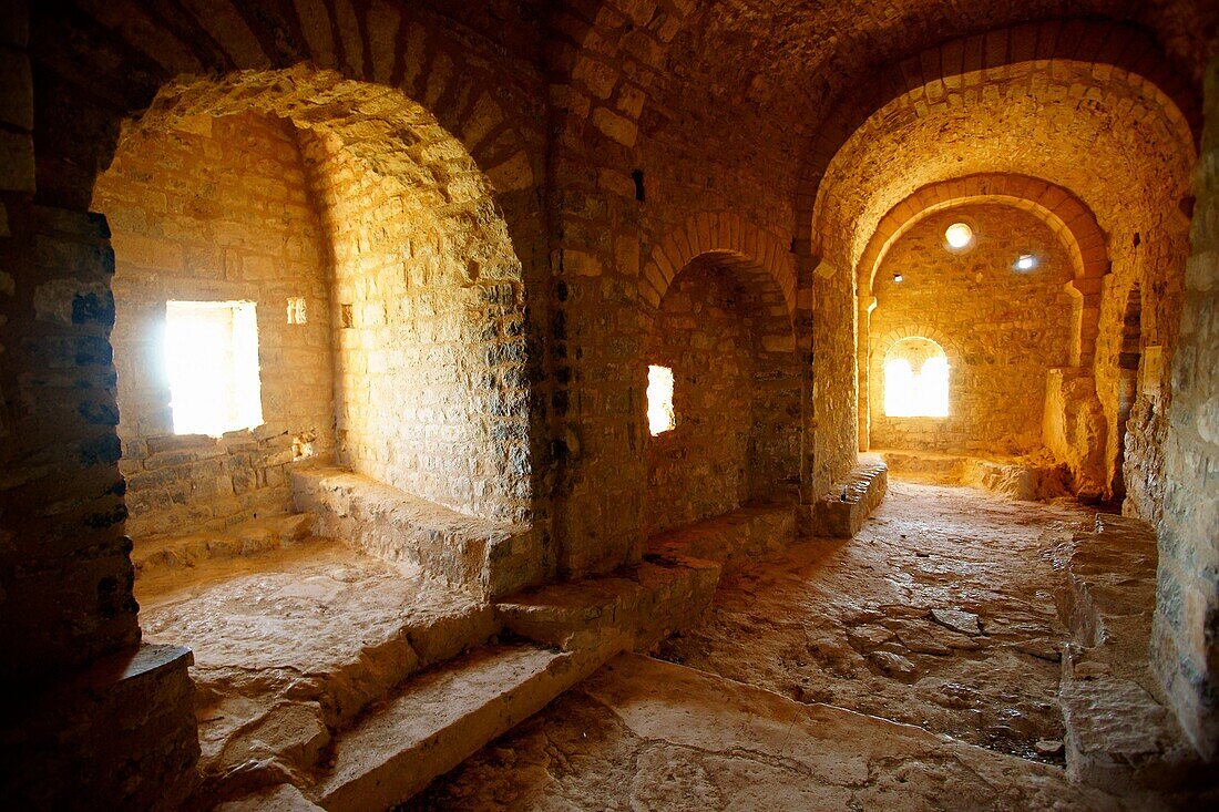 Romanesque chapel of St Quiteria and S Bonifacio, XI century, Montsec Massif Huesca Aragon Pyrenees Spain