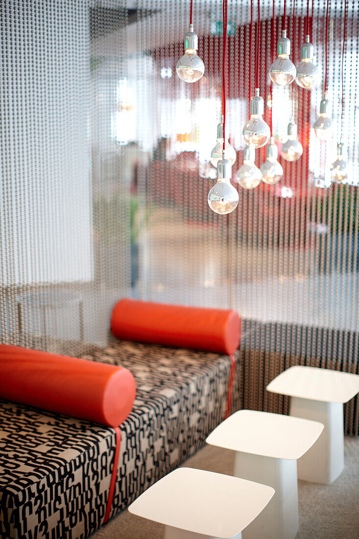 Sitting area in the lobby of Hotel BLOOM, Brussels, Belgium