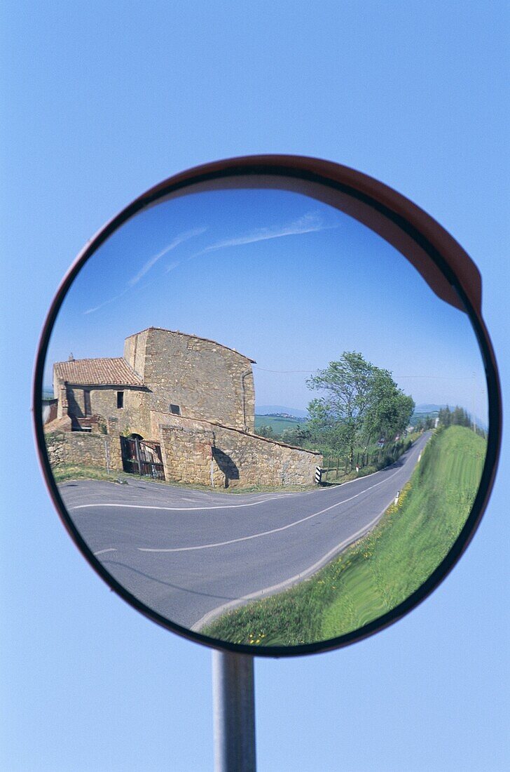 Farmhouse, Italy, Reflection, Road, Road Mirror, Tu. Farmhouse, Holiday, Italy, Europe, Landmark, Mirror, Reflection, Road, Tourism, Travel, Tuscany, Vacation