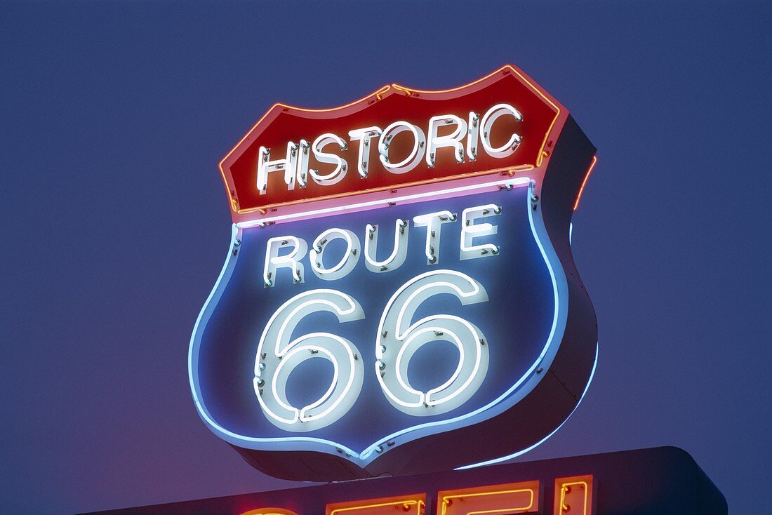 Arizona, Motel Sign, Night View, Route 66, Seligman. America, Arizona, Holiday, Landmark, Motel, Night, Route 66, Seligman, Sign, Tourism, Travel, United states, USA, Vacation, View