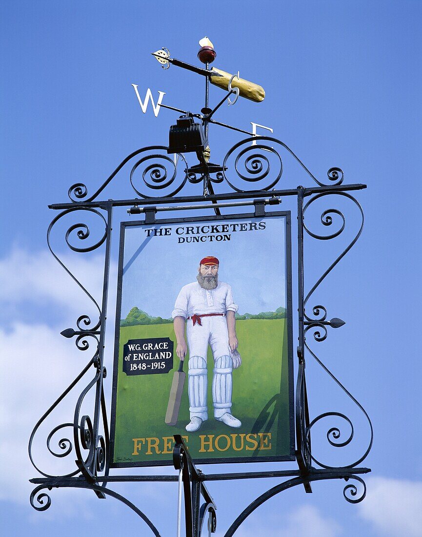 Duncton, England, Cricketers Pub Sign, W.G. Grace, . Cricketers, Duncton, England, United Kingdom, Great Britain, Grace, Holiday, Landmark, Pub, Sign, Tourism, Travel, Vacation, Wes