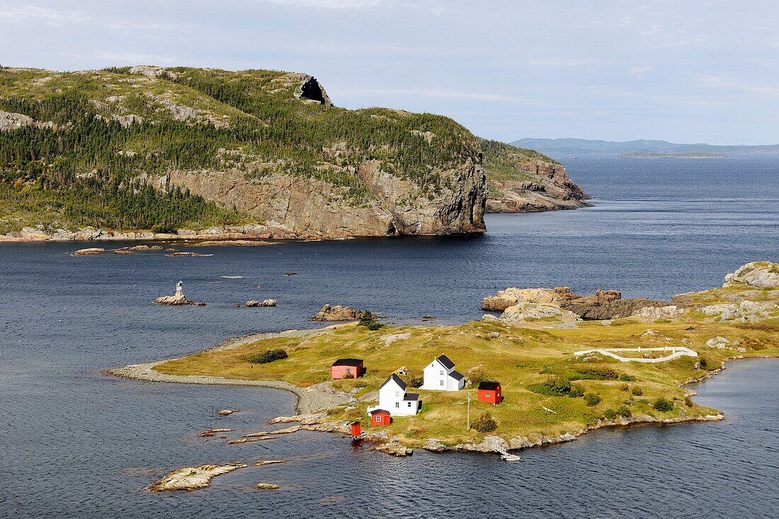 Aerial view of Burden´s Point, Salvage village, east coast of Newfoundland, Canada