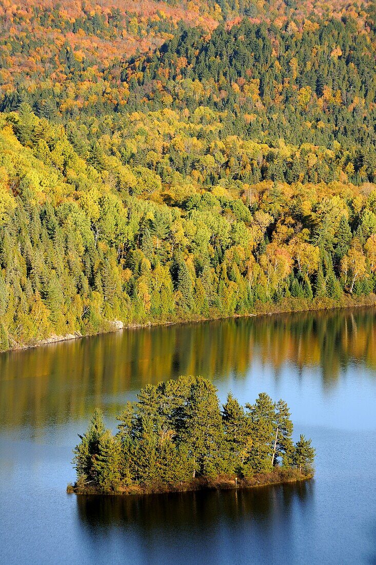 Ile aux pins and Wapizagonke in autumn  Mauricie National Park, Quebec, Canada