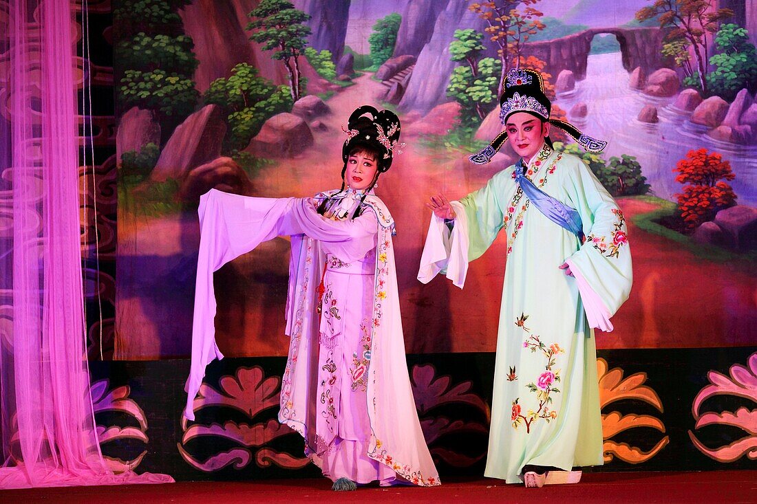 Singapore actors and actresses performing The Hainanese Opera Show in Kuching, Sarawak, Malaysia