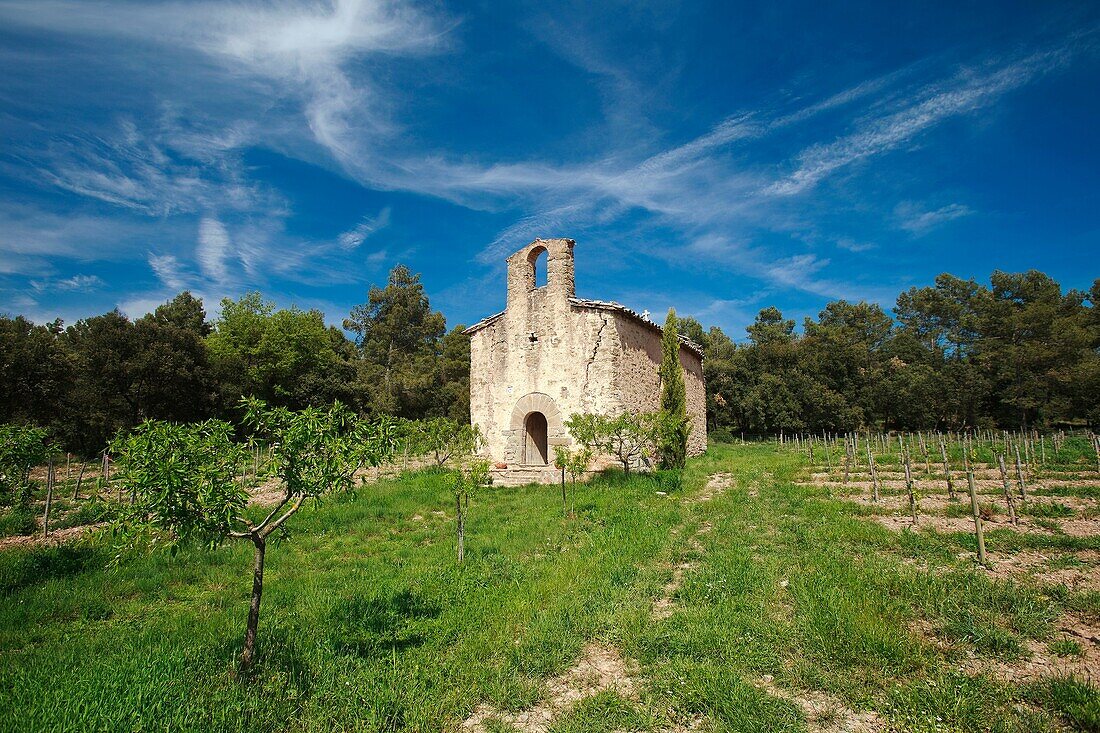 Ermita de la Santa Creu de la Plana in the Masia La Plana. Santa Maria d´Olo, Bages, Catalonia, Spain