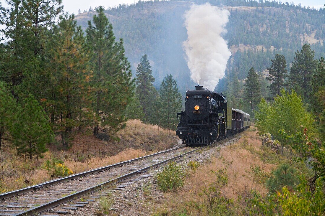 Steam train of the Kettle Valley Steam Railway, Summerland, British Columbia, Canada