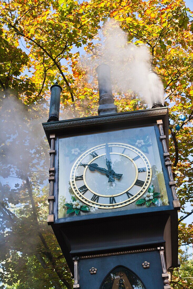 Close up of the historic steam clock, Vancouver, British Columbia, Canada