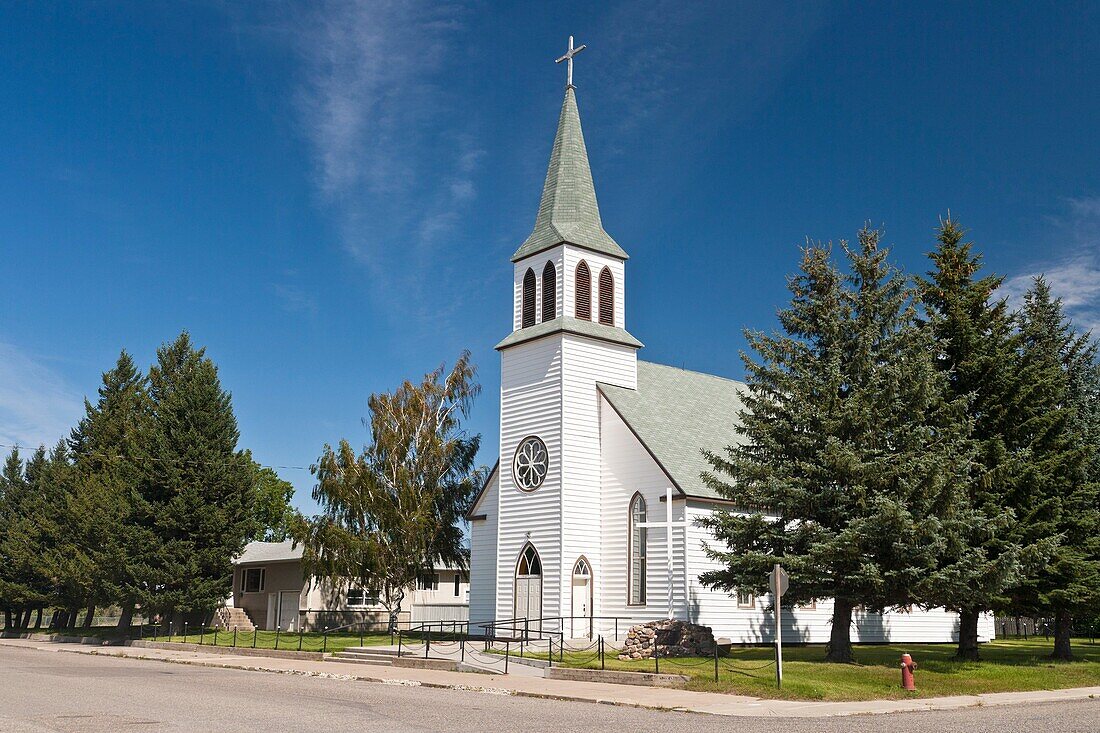 The Holy Cross Roman Catholic Church in Fort McLeod, Alberta, Canada