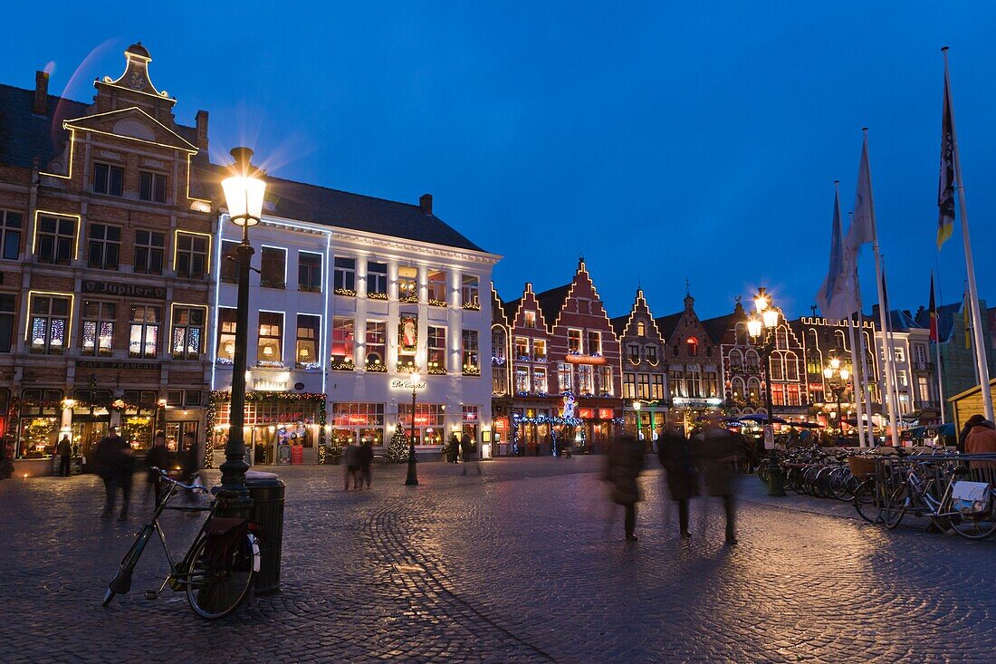 The Markt, Market Square, Bruges, Brugge, West Flanders, Flemish Region, Belgium, Winter.