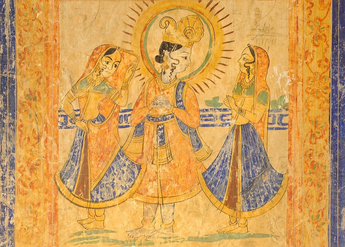 India, Rajasthan, Shekhawati, Mandawa, Goenka Haveli 1890, Krishna and the Gopis