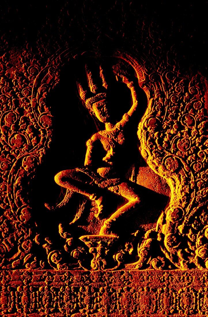 An Apsara, angelic beings carved in the galleries of Angkor Wat, Cambodia