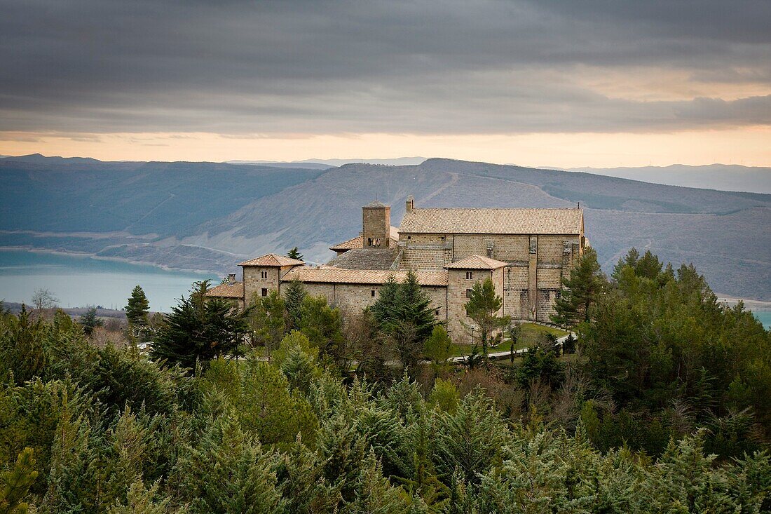 Leyre monastery and Yesa reservoir  Navarra  Spain