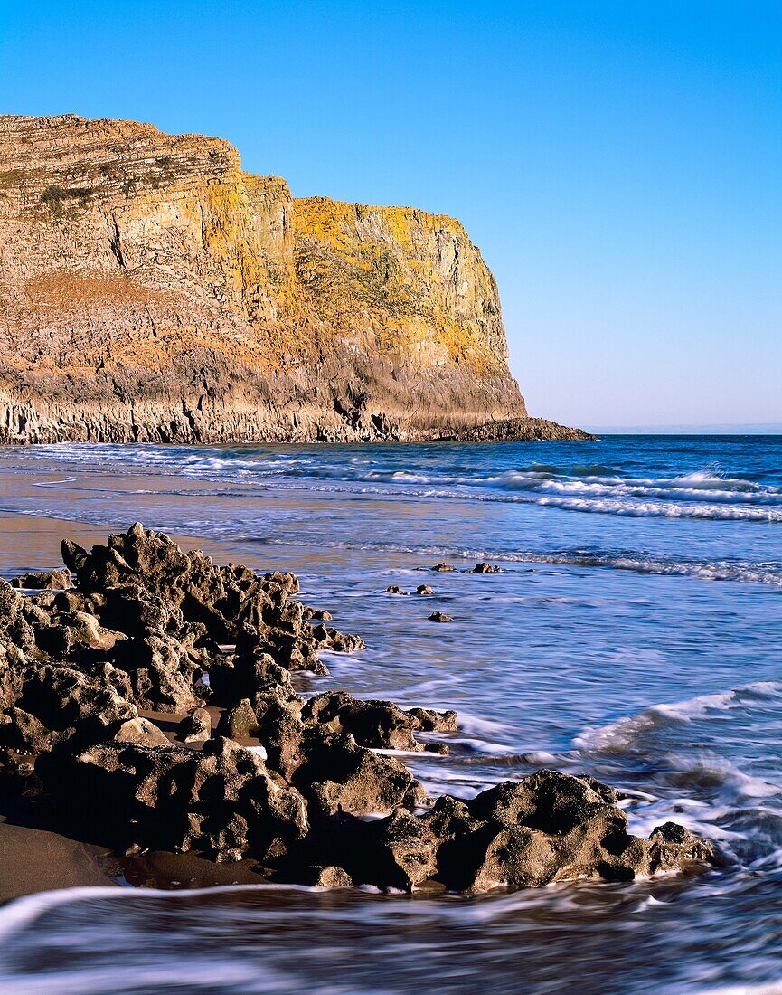 Carboniferous Limestone Cliffs at Mewslade Bay near Pitton on the Gower Peninsular, Swansea, South Wales