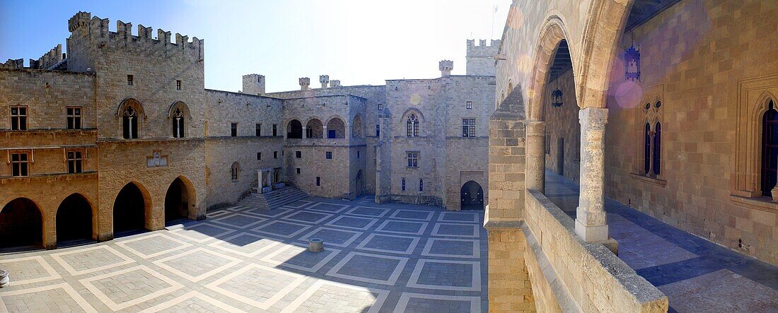 The inside courtyard Palace of the Grand Masters Rhodes Castle Island of Rhodes Greece