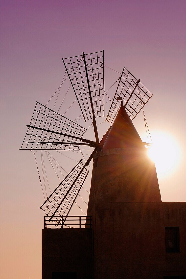 Close up of a windmill used in the saline production of Mozia Sicily Italy