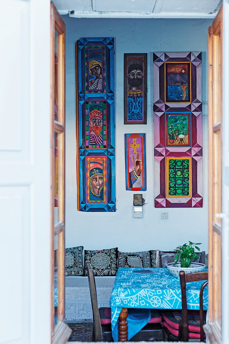 Blick in eine Wohnung in Kastelorizo Megisti, Dodekanes, Griechenland, Europa
