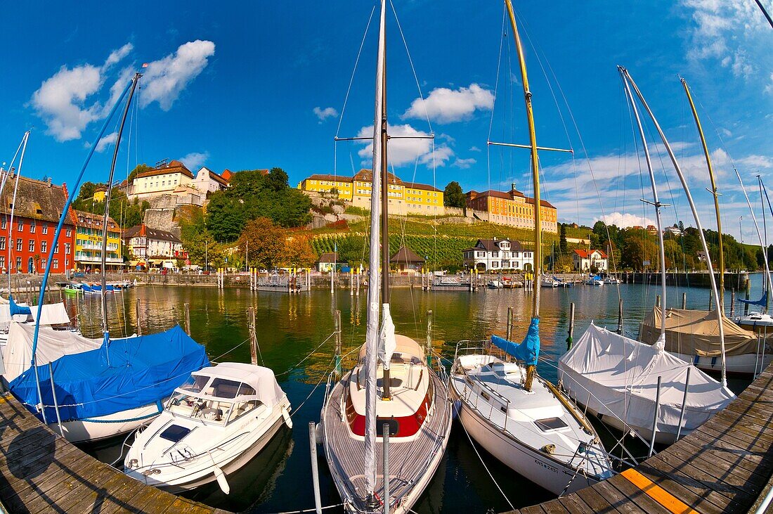 Harbor at the medieval city of Meersburg on Lake Constance Bodensee, Baden-Württemberg, Germany