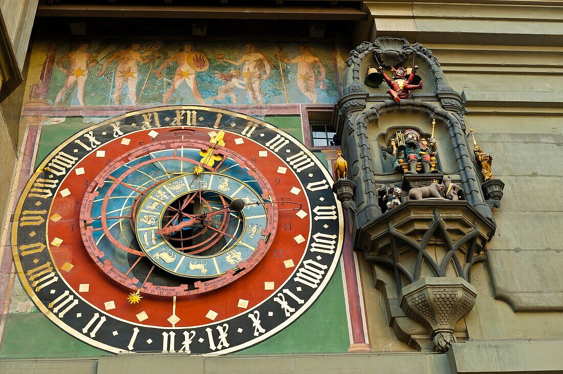 Astronomical clock built between 1527 and 1530 by Caspar Brunner, The Clock Tower Zytglogge, Bern, Canton Bern, Switzerland