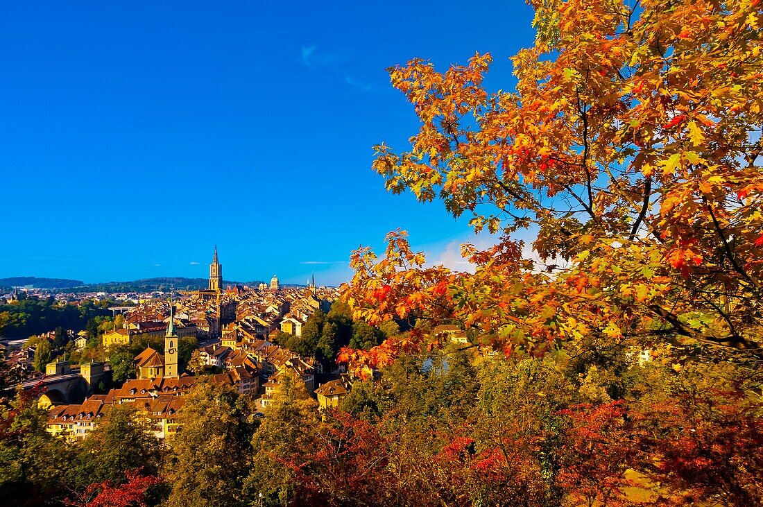 The medieval city center of Bern with the Munster Cathedral of Bern in background, Canton Bern, Switzerland